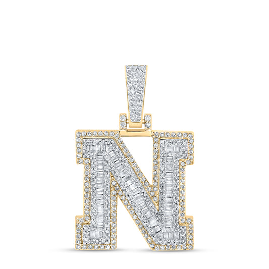 0.7 Ctw Natural Diamond Hiphop Initial Letter N Pendant in 10k Yellow Gold