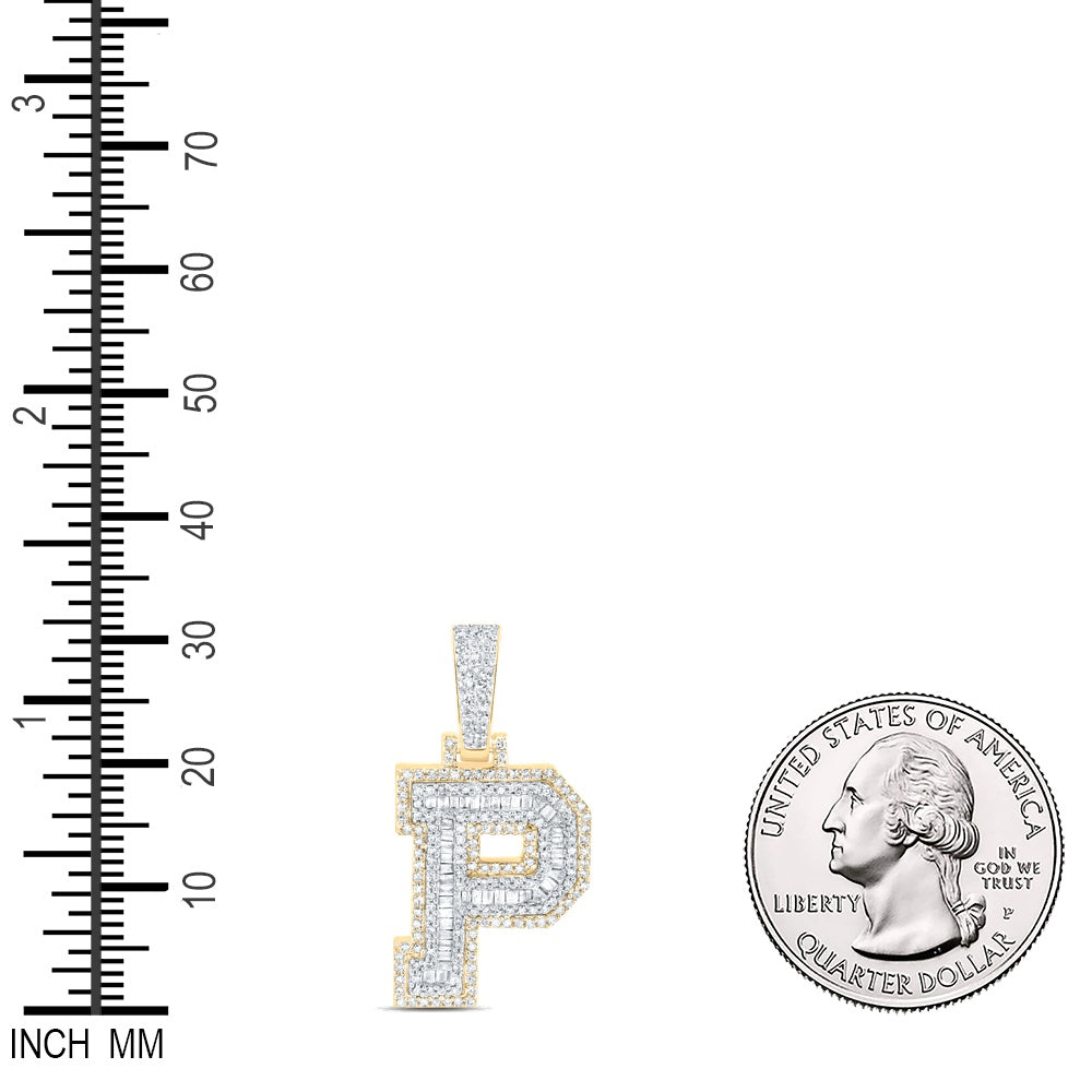 0.59 Ctw Natural Diamond Hiphop Initial Letter P Pendant in 10k Yellow Gold