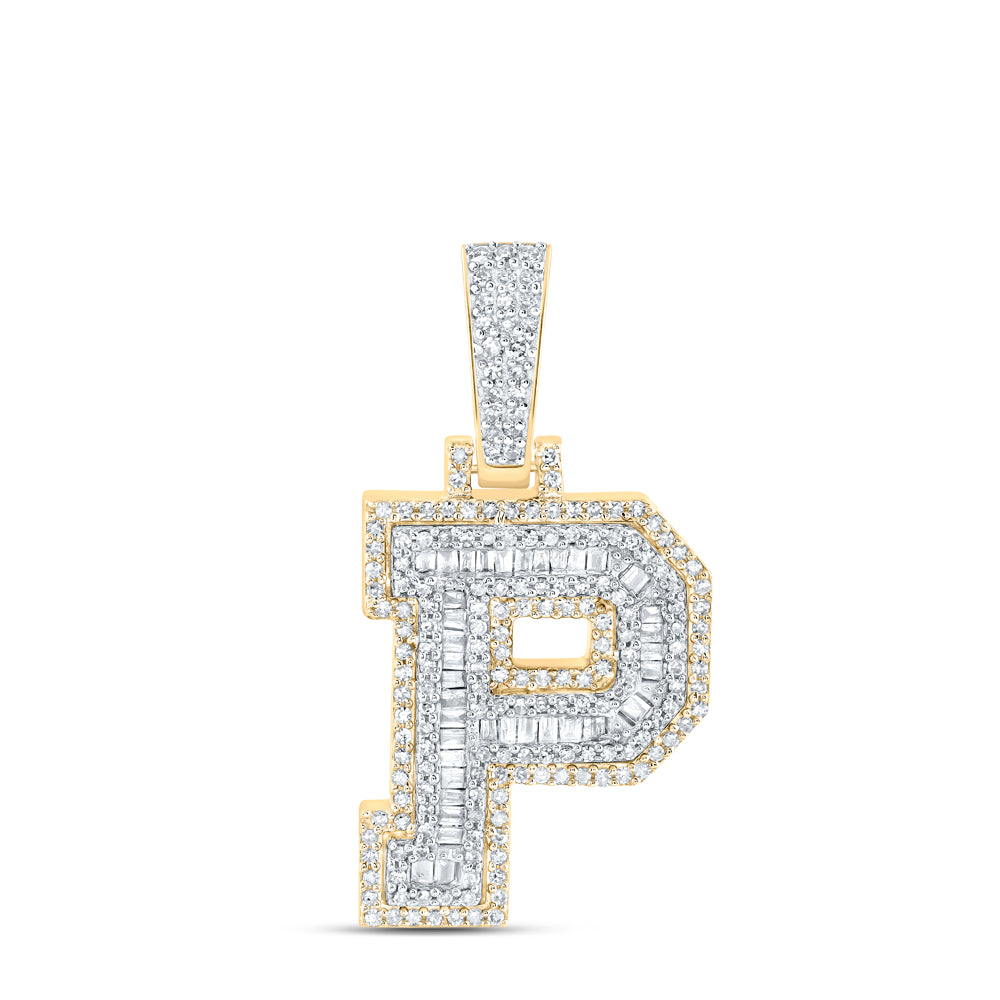 0.59 Ctw Natural Diamond Hiphop Initial Letter P Pendant in 10k Yellow Gold