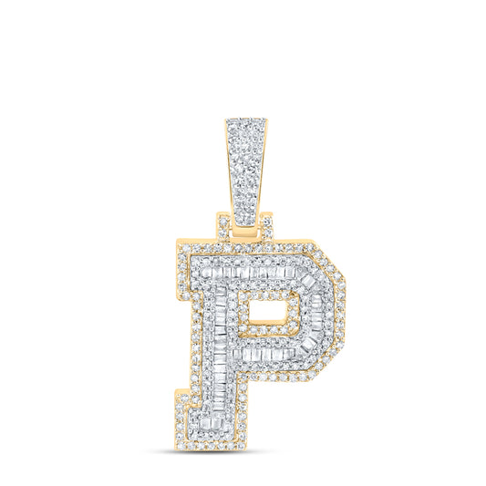 0.59 Ctw Natural Diamond Hiphop Initial Letter P Pendant in 10k Yellow Gold