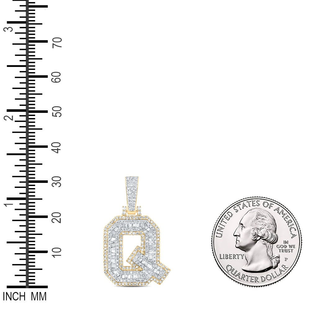 0.7 Ctw Natural Diamond Block Initial Letter Alphabet Q Pendant in 10k Yellow Gold