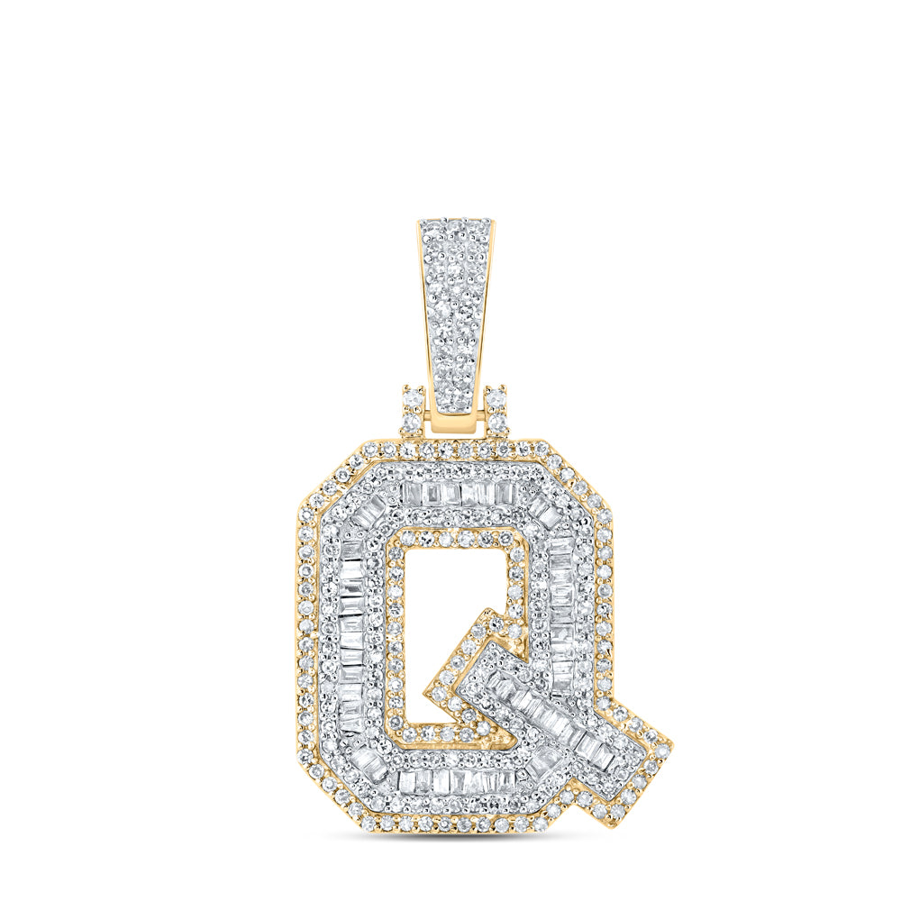 0.7 Ctw Natural Diamond Block Initial Letter Alphabet Q Pendant in 10k Yellow Gold
