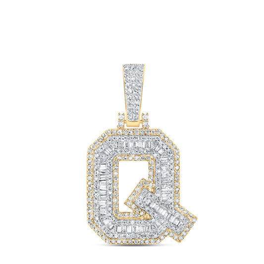 0.7 Ctw Natural Diamond Block Initial Letter Alphabet Q Pendant in 10k Yellow Gold
