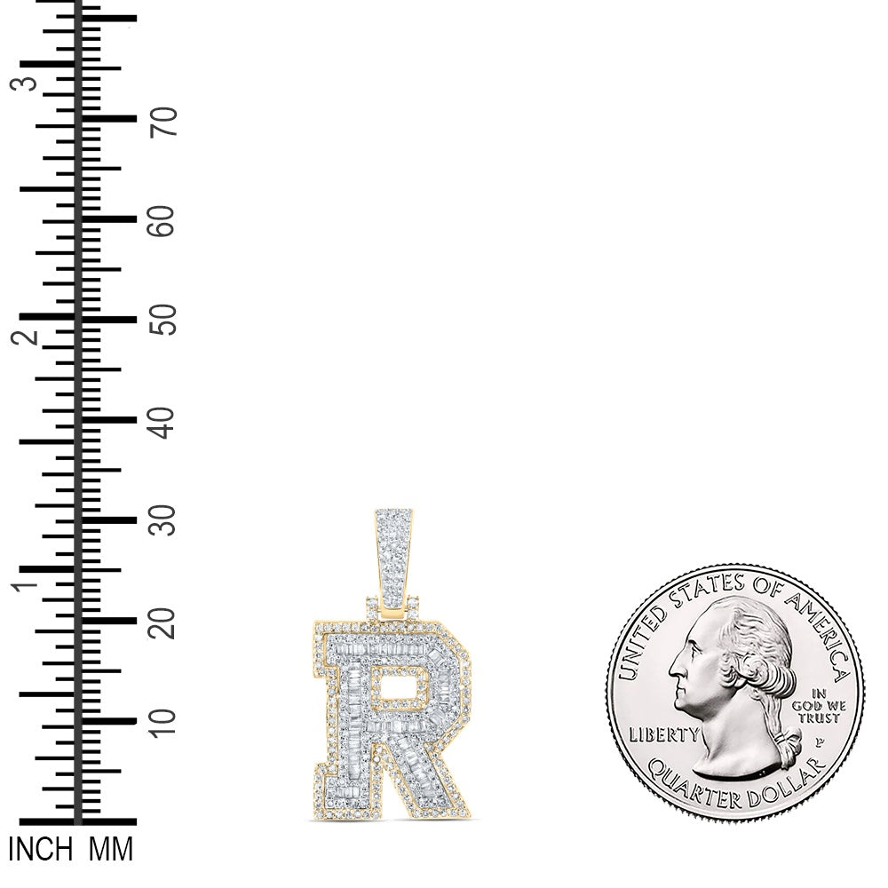 0.67 Ctw Natural Diamond Hiphop Initial Letter R Pendant in 10k Yellow Gold