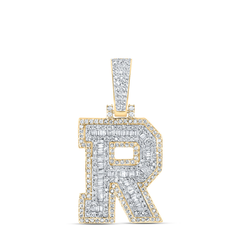 0.67 Ctw Natural Diamond Hiphop Initial Letter R Pendant in 10k Yellow Gold