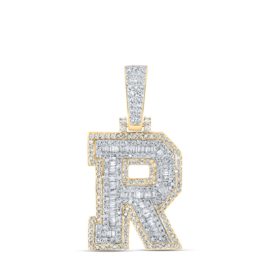 0.67 Ctw Natural Diamond Hiphop Initial Letter R Pendant in 10k Yellow Gold