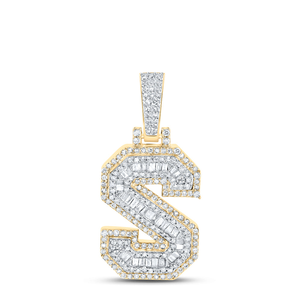 0.56 Ctw Natural Diamond Hiphop Initial Letter S Pendant in 10k Yellow Gold