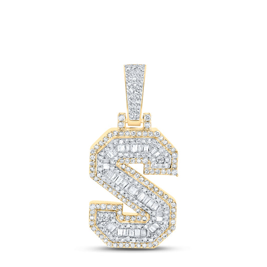 0.56 Ctw Natural Diamond Hiphop Initial Letter S Pendant in 10k Yellow Gold