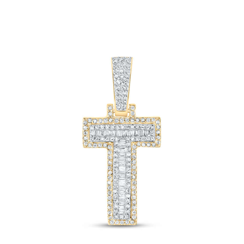 0.44 Ctw Natural Diamond Block Letter Initial T Pendant in 10k Yellow Gold