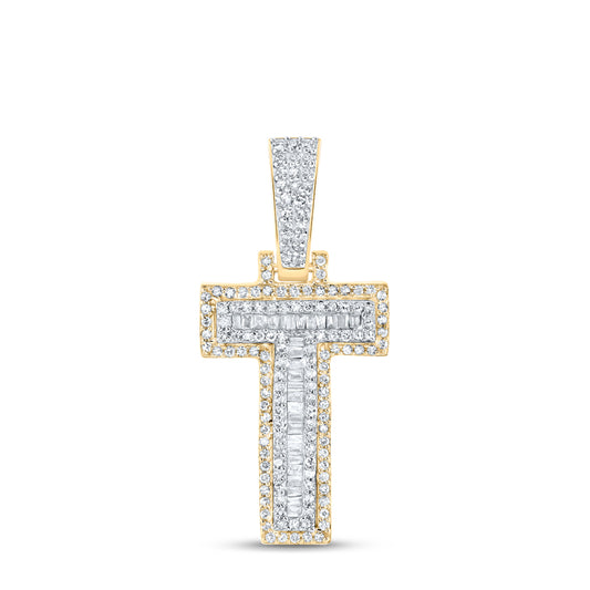 0.44 Ctw Natural Diamond Block Letter Initial T Pendant in 10k Yellow Gold