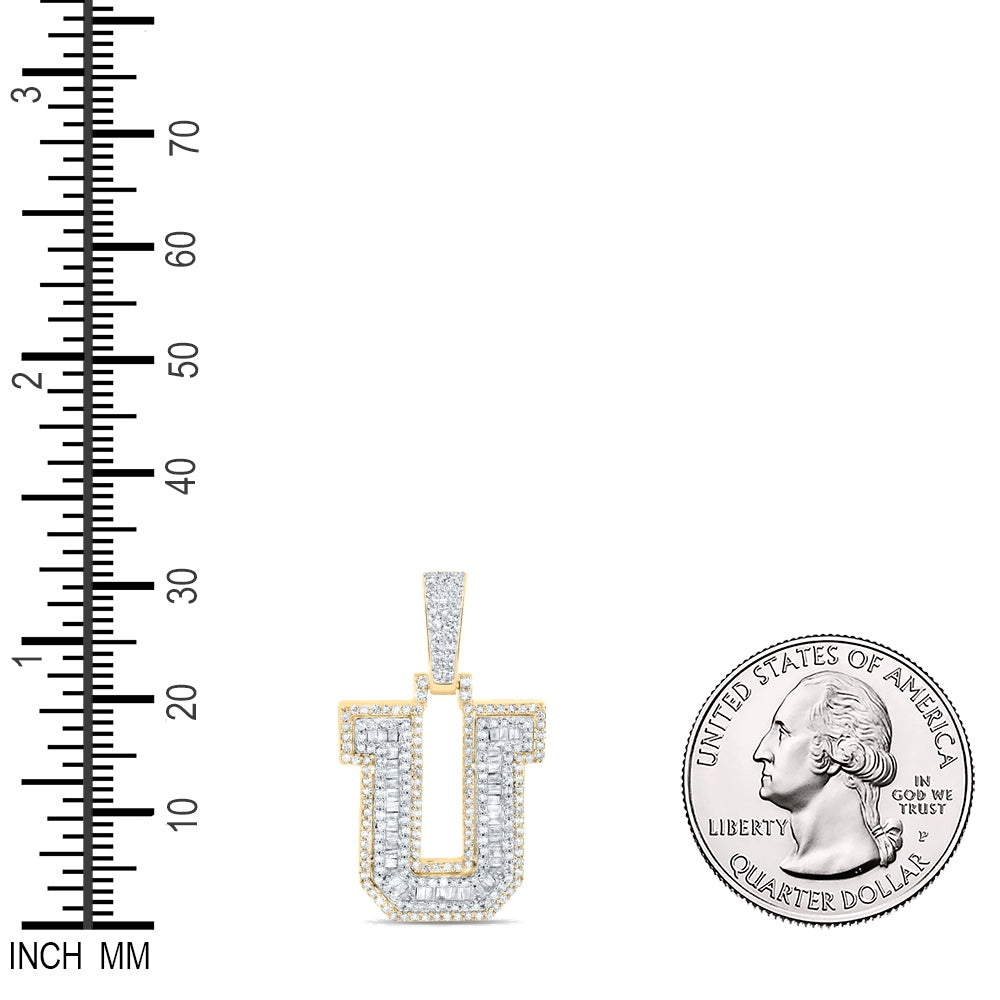 0.68 Ctw Natural Diamond Hiphop Initial Letter U Pendant in 10k Yellow Gold