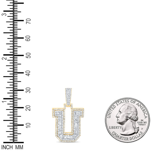 0.68 Ctw Natural Diamond Hiphop Initial Letter U Pendant in 10k Yellow Gold