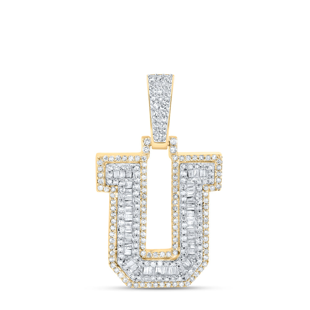 0.68 Ctw Natural Diamond Hiphop Initial Letter U Pendant in 10k Yellow Gold