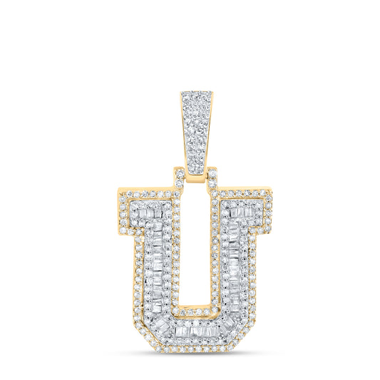 0.68 Ctw Natural Diamond Hiphop Initial Letter U Pendant in 10k Yellow Gold