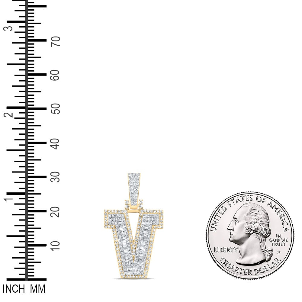 0.58 Ctw Natural Diamond Hiphop Initial Letter V Pendant in 10k Yellow Gold