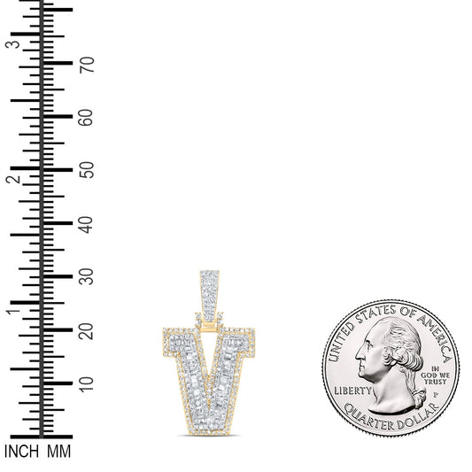 0.58 Ctw Natural Diamond Hiphop Initial Letter V Pendant in 10k Yellow Gold