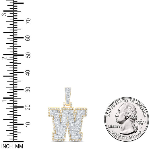 0.96 Ctw Natural Diamond Hiphop Initial Letter W Pendant in 10k Yellow Gold