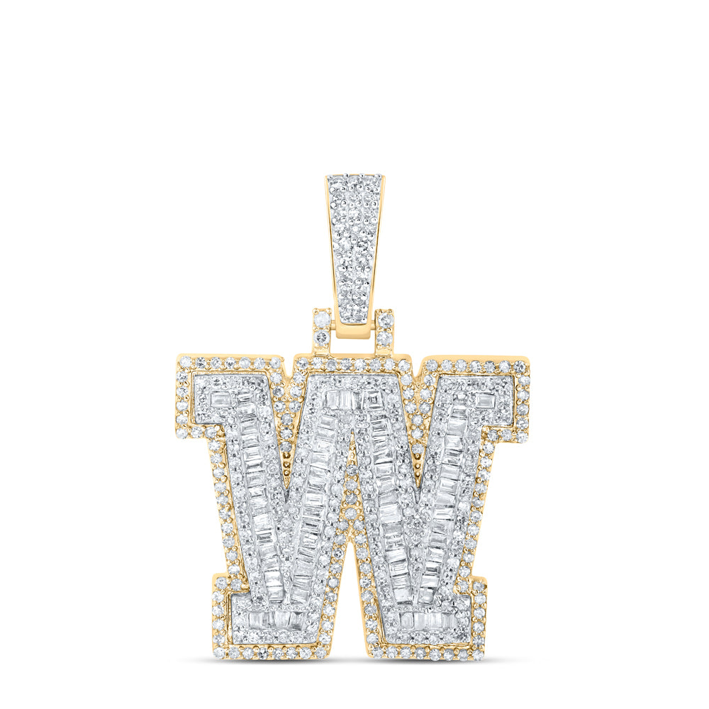 0.96 Ctw Natural Diamond Hiphop Initial Letter W Pendant in 10k Yellow Gold