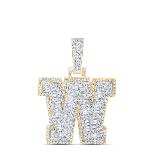 0.96 Ctw Natural Diamond Hiphop Initial Letter W Pendant in 10k Yellow Gold