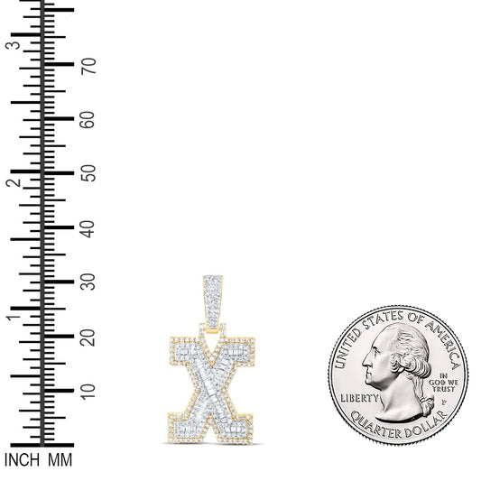 0.61 Ctw Natural Diamond Hiphop Initial Letter X Pendant in 10k Yellow Gold