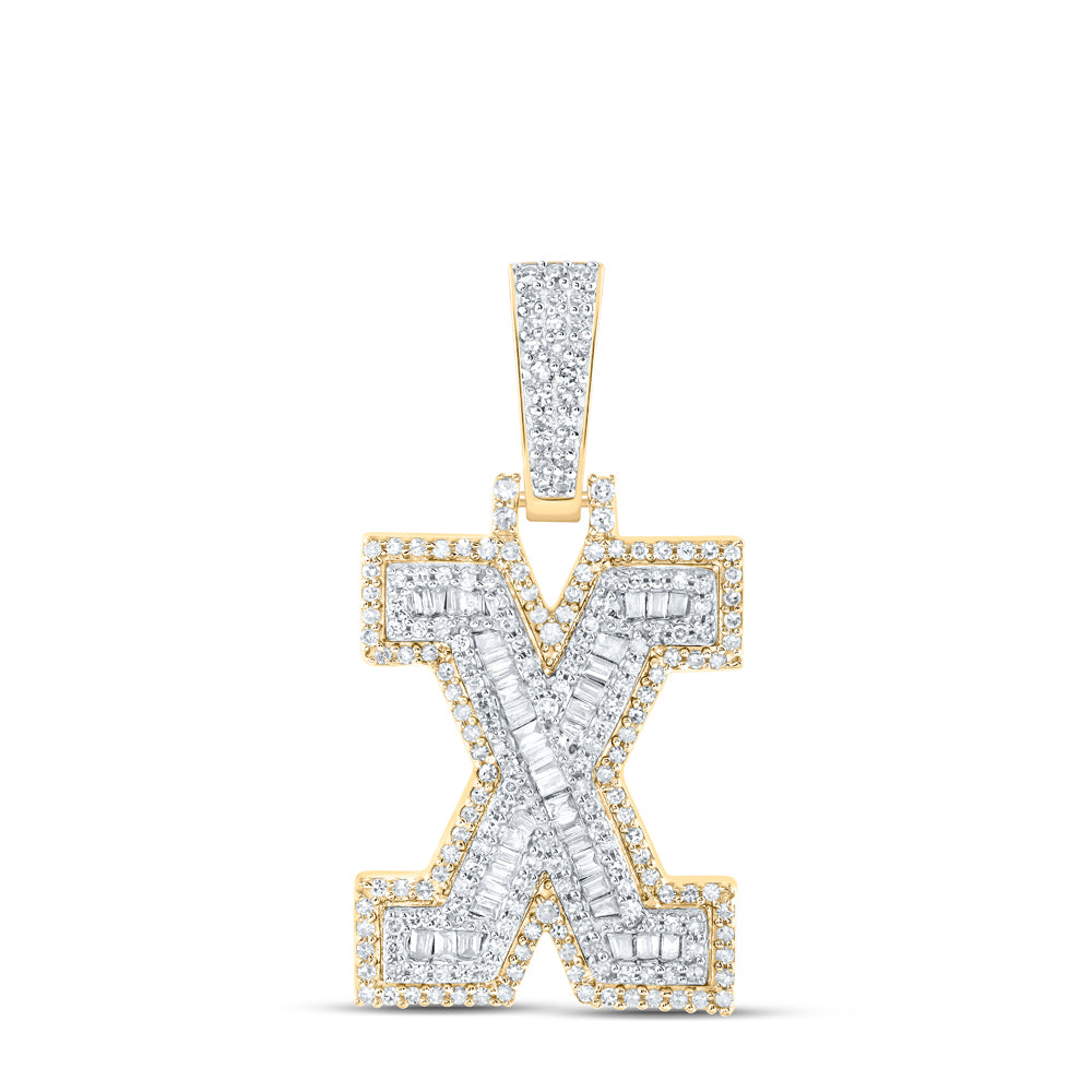 0.61 Ctw Natural Diamond Hiphop Initial Letter X Pendant in 10k Yellow Gold