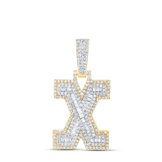 0.61 Ctw Natural Diamond Hiphop Initial Letter X Pendant in 10k Yellow Gold