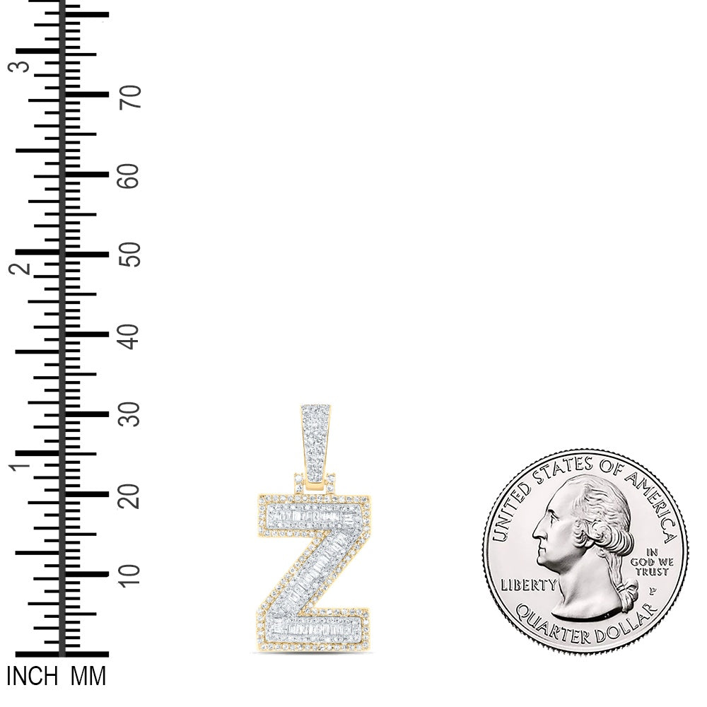 0.59 Ctw Natural Diamond Hiphop Initial Letter Z Pendant in 10k Yellow Gold