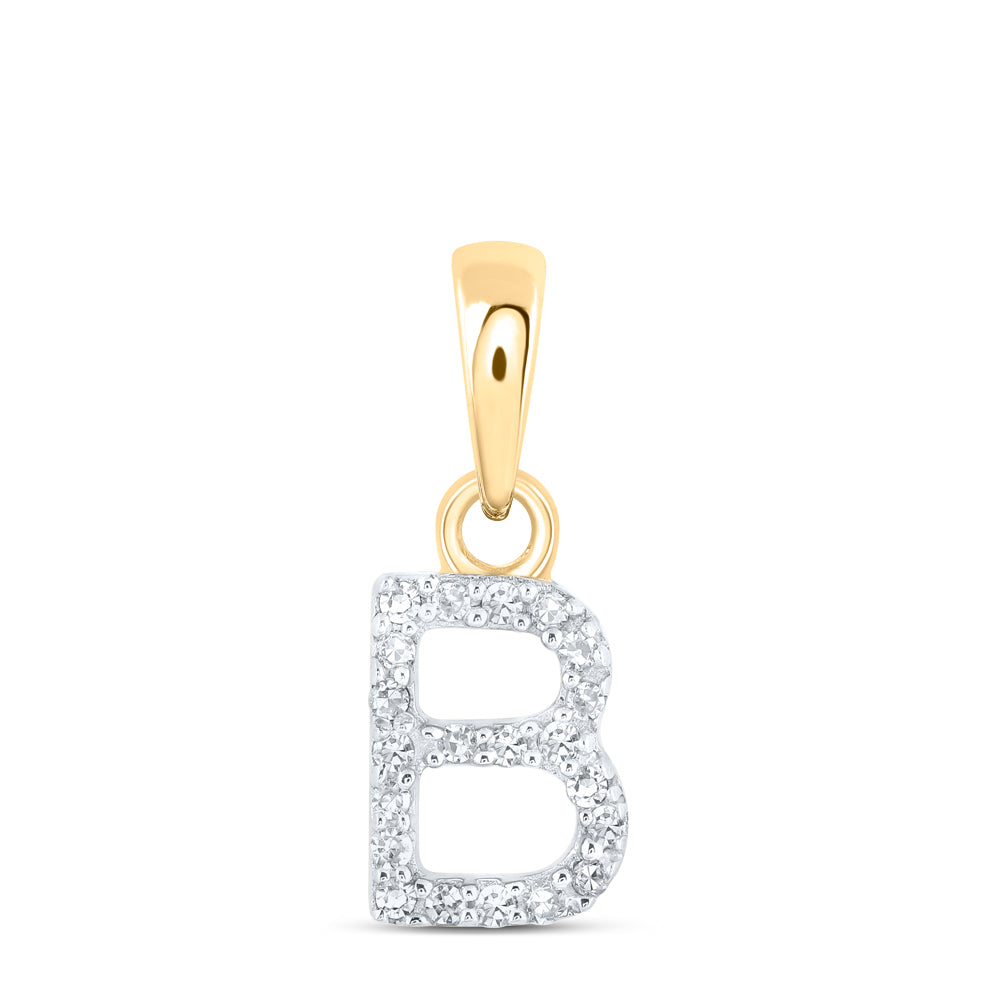 0.04 Ctw Natural Diamond Initial Letter B Pendant in 10k Yellow Gold