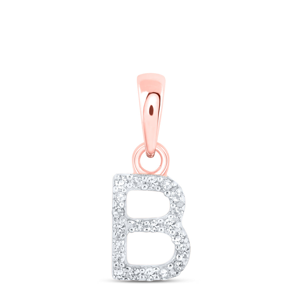0.04 Ctw Natural Diamond Block Initial Letter B Pendant in 10k Rose Gold