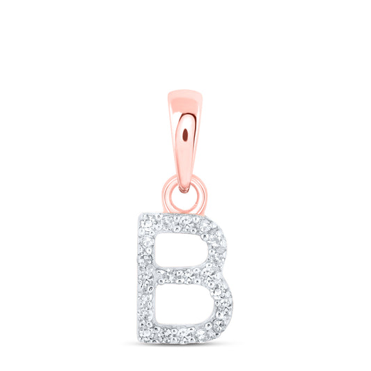 0.04 Ctw Natural Diamond Block Initial Letter B Pendant in 10k Rose Gold