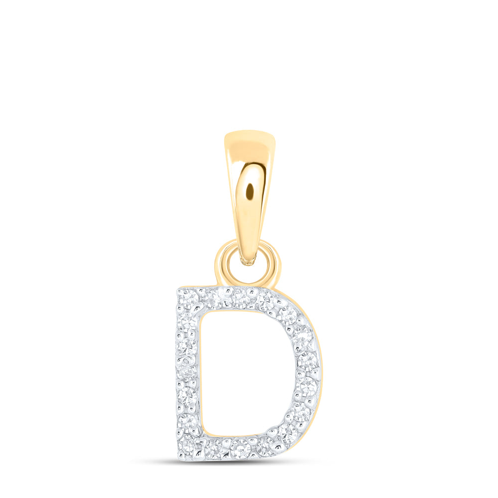 0.04 Ctw Natural Diamond Initial Letter D Pendant in 10k Yellow Gold