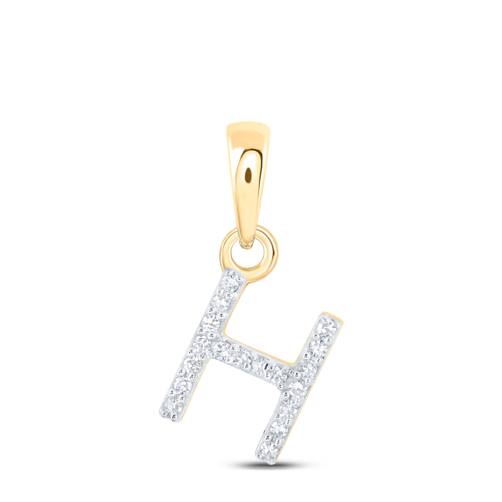 0.04 Ctw Natural Diamond Initial Letter H Pendant in 10k Yellow Gold