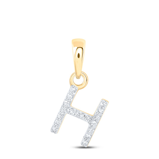 0.04 Ctw Natural Diamond Initial Letter H Pendant in 10k Yellow Gold