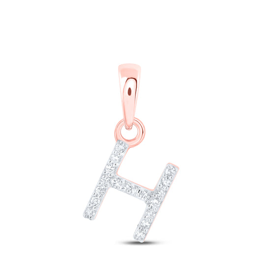 0.04 Ctw Natural Diamond Initial Letter H Pendant in 10k Rose Gold