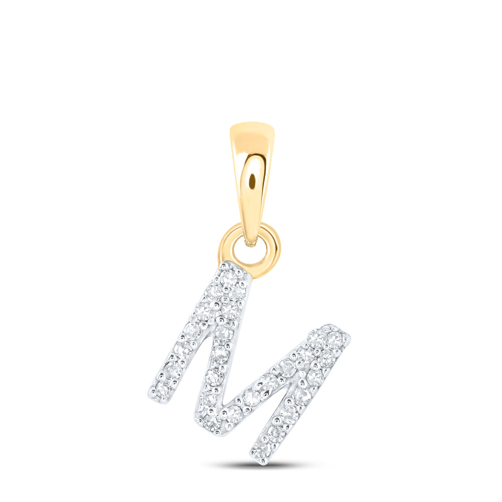 0.06 Ctw Natural Diamond Initial Letter M Pendant in 10k Yellow Gold