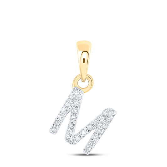 0.06 Ctw Natural Diamond Initial Letter M Pendant in 10k Yellow Gold