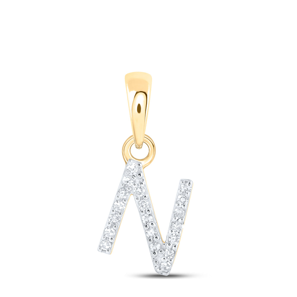 0.04 Ctw Natural Diamond Initial Letter N Pendant in 10k Yellow Gold