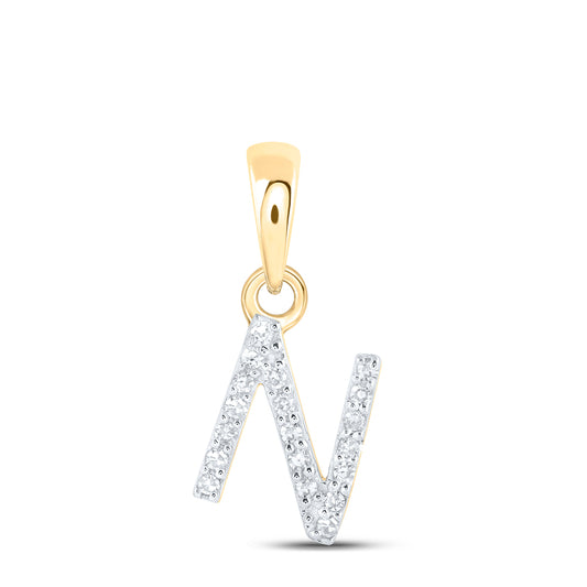 0.04 Ctw Natural Diamond Initial Letter N Pendant in 10k Yellow Gold