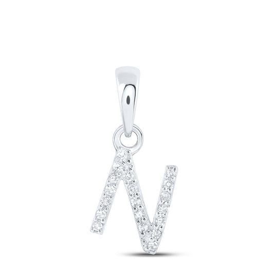 0.04 Ctw Natural Diamond Initial Letter N Pendant in 10k White Gold