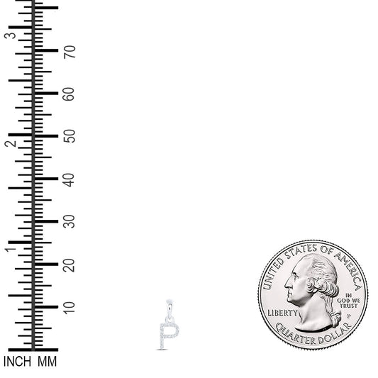 0.03 Ctw Natural Diamond Block Initial Letter P Pendant in 10k White Gold