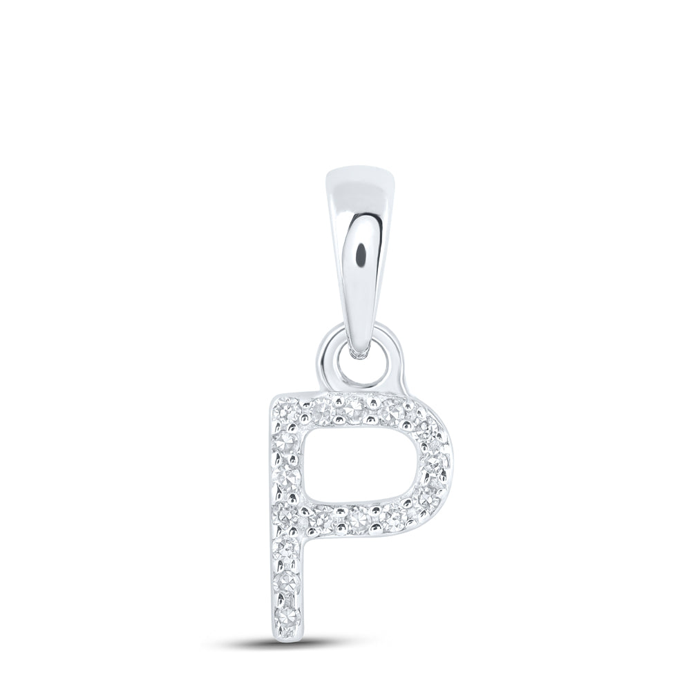 0.03 Ctw Natural Diamond Block Initial Letter P Pendant in 10k White Gold