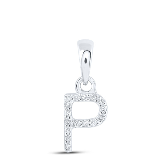 0.03 Ctw Natural Diamond Block Initial Letter P Pendant in 10k White Gold