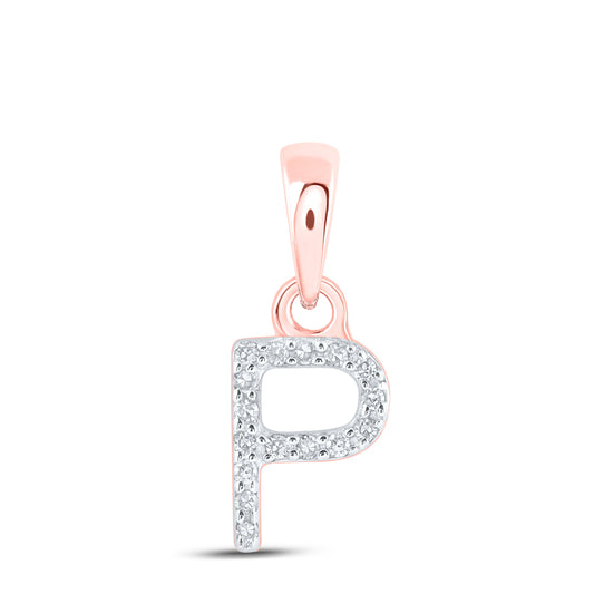 0.03 Ctw Natural Diamond Block Initial Letter P Pendant in 10k Rose Gold