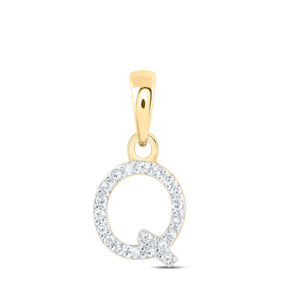 0.04 Ctw Natural Diamond Initial Letter Q Pendant in 10k Yellow Gold