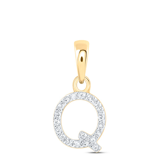 0.04 Ctw Natural Diamond Initial Letter Q Pendant in 10k Yellow Gold