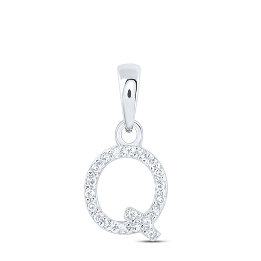 0.04 Ctw Natural Diamond Initial Letter Q Pendant in 10k White Gold