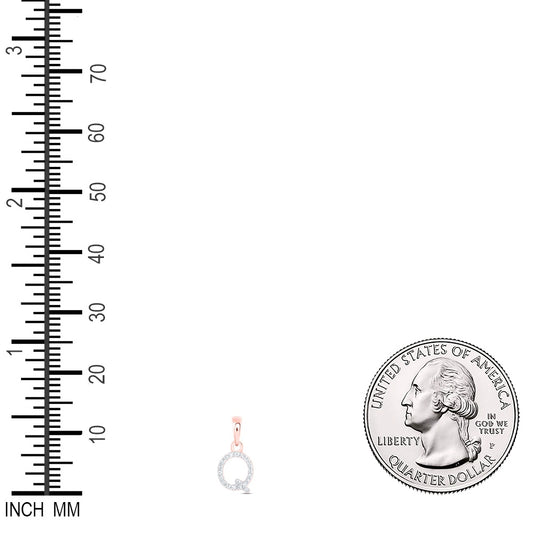 0.04 Ctw Natural Diamond Initial Letter Q Pendant in 10k Rose Gold