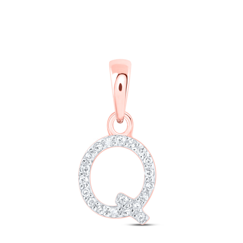 0.04 Ctw Natural Diamond Initial Letter Q Pendant in 10k Rose Gold