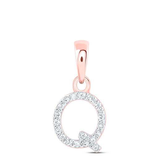 0.04 Ctw Natural Diamond Initial Letter Q Pendant in 10k Rose Gold