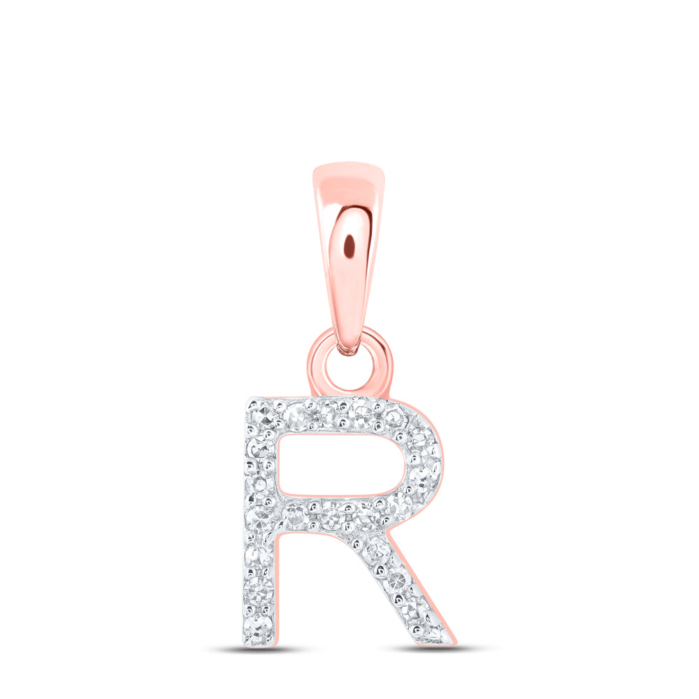 0.04 Ctw Natural Diamond Initial Letter R Pendant in 10k Rose Gold